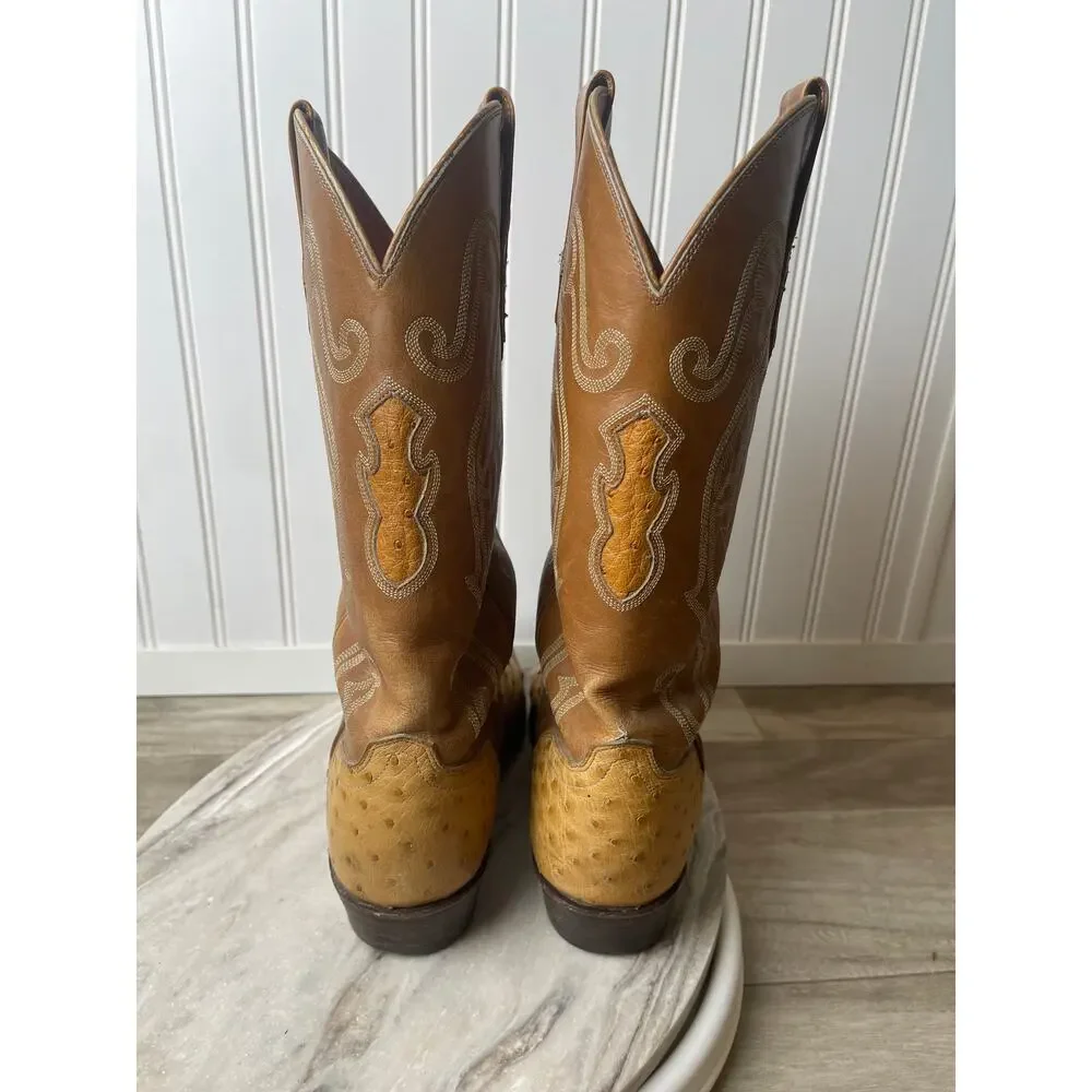 Boots Ostrich El Dorado M 8.5D 9918 Full Quill USA Handmade Western 96 Vintage